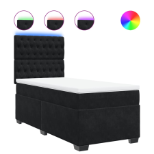vidaXL fekete bársony rugós ágy matraccal 90 x 200 cm (3293118) ágy és ágykellék