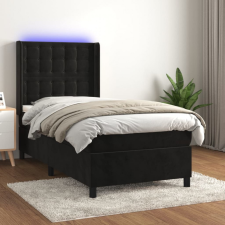 vidaXL fekete bársony rugós és LED-es ágy matraccal 100x200 cm ágy és ágykellék