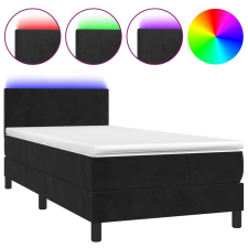 vidaXL fekete bársony rugós és LED-es ágy matraccal 100x200 cm (3134269) ágy és ágykellék
