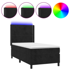 vidaXL fekete bársony rugós és LED-es ágy matraccal 100x200 cm (3139489) ágy és ágykellék