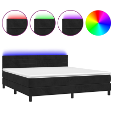 vidaXL fekete bársony rugós és LED-es ágy matraccal 160x200 cm (3134473) ágy és ágykellék