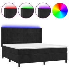 vidaXL fekete bársony rugós és LED-es ágy matraccal 160x200 cm (3139573) ágy és ágykellék