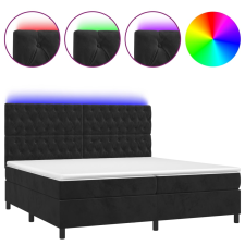 vidaXL fekete bársony rugós és LED-es ágy matraccal 200x200 cm (3136325) ágy és ágykellék