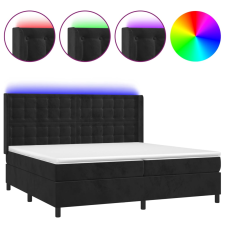 vidaXL fekete bársony rugós és LED-es ágy matraccal 200x200 cm (3139825) ágy és ágykellék