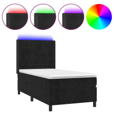 vidaXL fekete bársony rugós és LED-es ágy matraccal 90x190 cm (3139537) ágy és ágykellék
