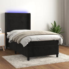 vidaXL fekete bársony rugós és LED-es ágy matraccal 90x200 cm ágy és ágykellék