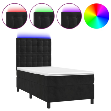 vidaXL fekete bársony rugós és LED-es ágy matraccal 90x200 cm (3136343) ágy és ágykellék