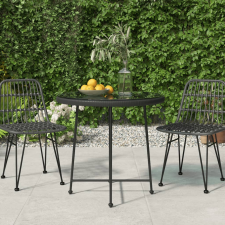 vidaXL fekete edzett üveg és acél étkezőasztal Ø80 cm kerti bútor