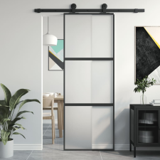 vidaXL fekete edzett üveg és alumínium tolóajtó 76 x 205 cm építőanyag