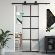vidaXL fekete edzett üveg és alumínium tolóajtó 76 x 205 cm építőanyag
