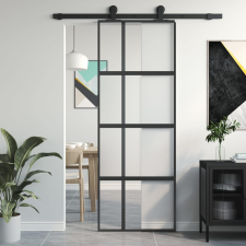 vidaXL fekete edzett üveg és alumínium tolóajtó 76 x 205 cm építőanyag