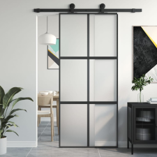 vidaXL fekete edzett üveg és alumínium tolóajtó 90 x 205 cm építőanyag