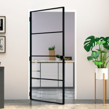 vidaXL fekete edzett üveg és alumínium vékony beltéri ajtó 102x201,5cm építőanyag