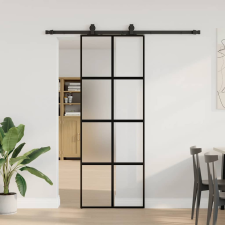 vidaXL fekete edzett üveg tolóajtó fémszerelék szettel 76x205 cm nyílászáró