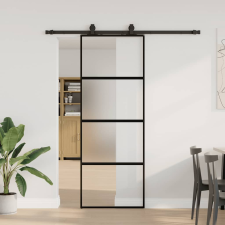 vidaXL fekete edzett üveg tolóajtó fémszerelék szettel 76x205 cm nyílászáró