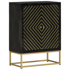 vidaXL fekete és aranyszínű 2 ajtós tömör mangófa tálaló 55x30x75 cm bútor