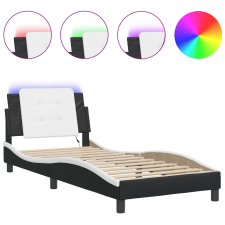 vidaXL fekete és fehér műbőr ágykeret LED-világítással 80 x 200 cm ágy és ágykellék