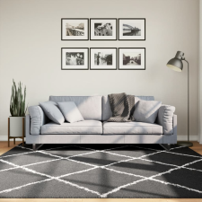 vidaXL Fekete és krém hosszú szálú bozontos modern szőnyeg 200 x 200cm lakástextília