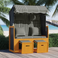 vidaXL fekete és szürke polyrattan és tömör fa strandszék párnákkal kerti bútor