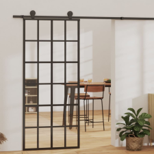 vidaXL fekete ESG üveg és alumínium tolóajtó 90 x 205 cm építőanyag