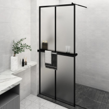 vidaXL fekete ESG üveg és alumínium zuhanyfal polccal 100 x 195 cm kád, zuhanykabin