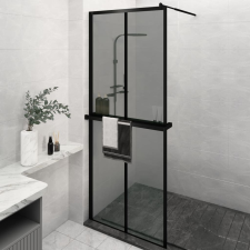 vidaXL fekete ESG üveg és alumínium zuhanyfal polccal 80 x 195 cm kád, zuhanykabin