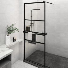 vidaXL fekete ESG üveg és alumínium zuhanyfal polccal 80 x 195 cm kád, zuhanykabin