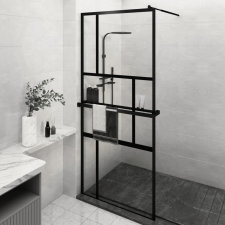 vidaXL fekete ESG üveg és alumínium zuhanyfal polccal 90 x 195 cm kád, zuhanykabin