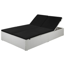 vidaXL fekete-fehér kétszemélyes polyrattan napozóágy kerti bútor