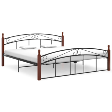vidaXL fekete fém és tömör tölgyfa ágykeret 180 x 200 cm ágy és ágykellék