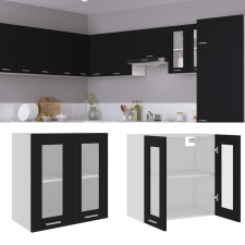 vidaXL fekete forgácslap függő üvegszekrény 60 x 31 x 60 cm bútor