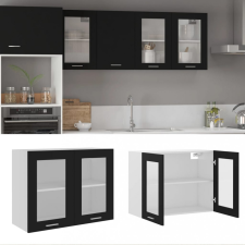vidaXL fekete forgácslap függő üvegszekrény 80 x 31 x 60 cm bútor