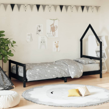 vidaXL Fekete gyerek tömör fenyőfa ágykeret 80 x 200 cm ágy és ágykellék