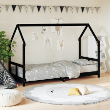 vidaXL Fekete gyerek tömör fenyőfa ágykeret 80 x 200 cm ágy és ágykellék