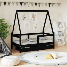 vidaXL fekete gyerek tömör fenyőfa ágykeret fiókokkal 70 x 140 cm ágy és ágykellék