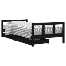 vidaXL fekete gyerek tömör fenyőfa ágykeret fiókokkal 90 x 200 cm (834410) gyermekbútor