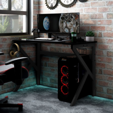 vidaXL fekete K-lábú gamer asztal 110 x 60 x 75 cm íróasztal