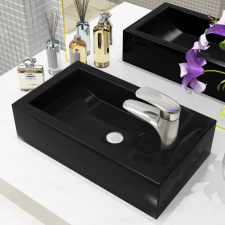 vidaXL fekete kerámia mosdó csaptelep furattal 46 x 25,5 x 12 cm fürdőkellék