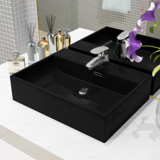 vidaXL fekete kerámia mosdó csaptelep furattal 51,5 x 38,5 x 15 cm fürdőkellék