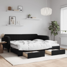 vidaXL fekete kihúzható bársony heverő fiókkal 100 x 200 cm ágy és ágykellék