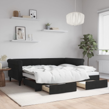 vidaXL fekete kihúzható bársony heverő fiókkal 90 x 190 cm ágy és ágykellék