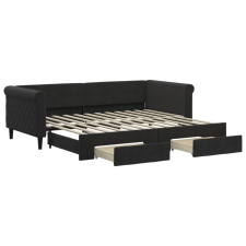 vidaXL fekete kihúzható bársony heverő fiókkal 90 x 200 cm (3197823) ágy és ágykellék