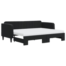 vidaXL fekete kihúzható bársony heverő matraccal 80 x 200 cm (3197084) ágy és ágykellék