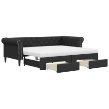 vidaXL fekete kihúzható műbőr heverő fiókkal 90 x 200 cm (3197735) ágy és ágykellék