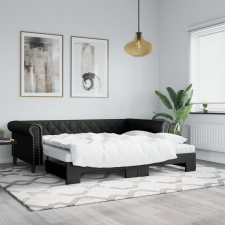 vidaXL fekete kihúzható műbőr heverő matraccal 90 x 200 cm ágy és ágykellék