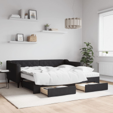 vidaXL fekete kihúzható szövet heverő fiókkal 90 x 190 cm ágy és ágykellék