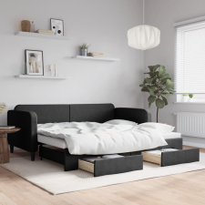 vidaXL fekete kihúzható szövet heverő fiókkal 90 x 190 cm ágy és ágykellék