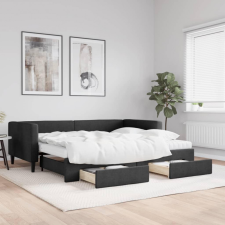 vidaXL fekete kihúzható szövet heverő fiókkal 90 x 190 cm ágy és ágykellék