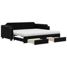 vidaXL fekete kihúzható szövet heverő fiókkal 90 x 190 cm (3197700) ágy és ágykellék