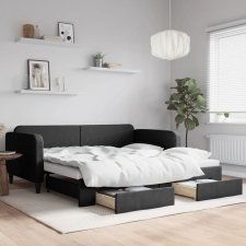 vidaXL fekete kihúzható szövet heverő fiókokkal 100 x 200 cm ágy és ágykellék